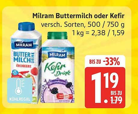 Milram Buttermilch oder Kefir - verschiedene Sorten, 500/750 g