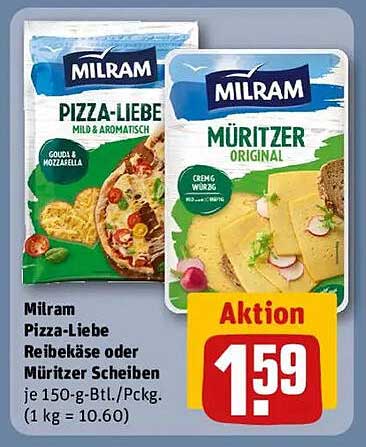 Milram Pizza-Liebe Reibekäse oder Müritzer Scheiben
