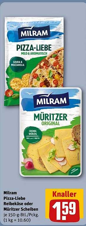 Milram Pizza-Liebe Reibekäse oder Müritzer Scheiben je 150-g-Btl./Pckg.