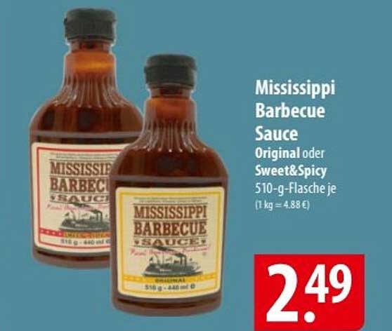 Mississippi Barbecue Sauce Original oder Sweet&Spicy 510-g-Flasche
