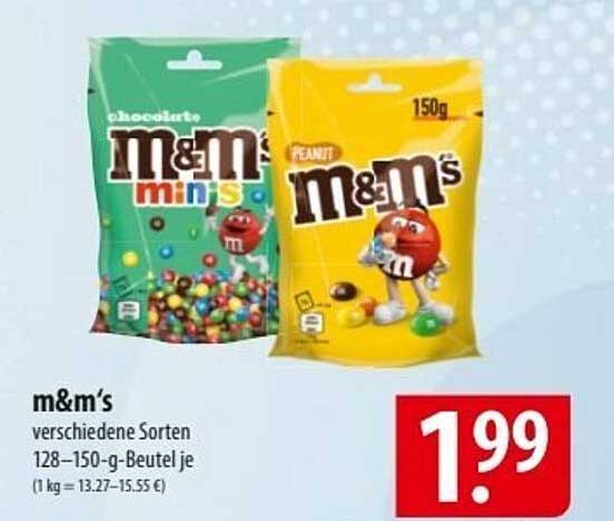 m&m's verschiedene Sorten 128-150-g-Beutel je