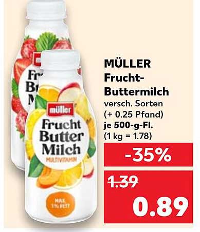 MÜLLER Frucht-Buttermilch verschiedene Sorten je 500-g-Fl.