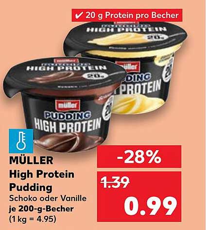 MÜLLER High Protein Pudding Schoko oder Vanille je 200-g-Becher