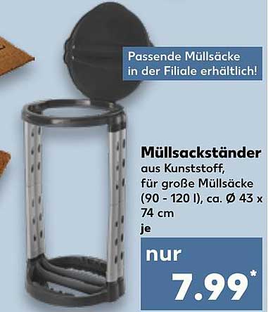 Müllsackständer aus Kunststoff, für große Müllsäcke (90 - 120 l), ca. Ø 43 x 74 cm je
