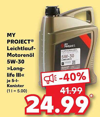 MY PROJECT® Leichtlauf-Motorenöl 5W-30 »Long-life III« je 5-l-Kanister