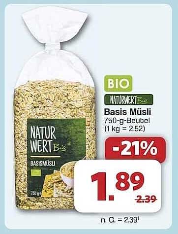 Naturwert Bio Basis Müsli 750-g-Beutel