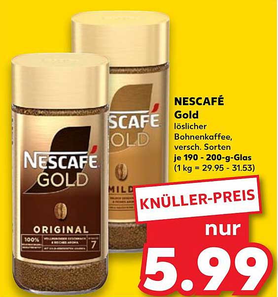 NESCAFÉ Gold löslicher Bohnenkaffee, 190 - 200 g