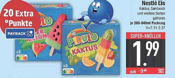 Nestlé Eis Kaktus, Sandwich und weitere Sorten gefroren
