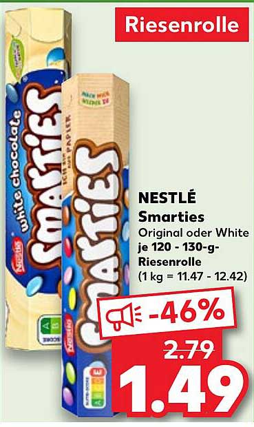 NESTLÉ Smarties Original oder White je 120 - 130-g Riesenrolle