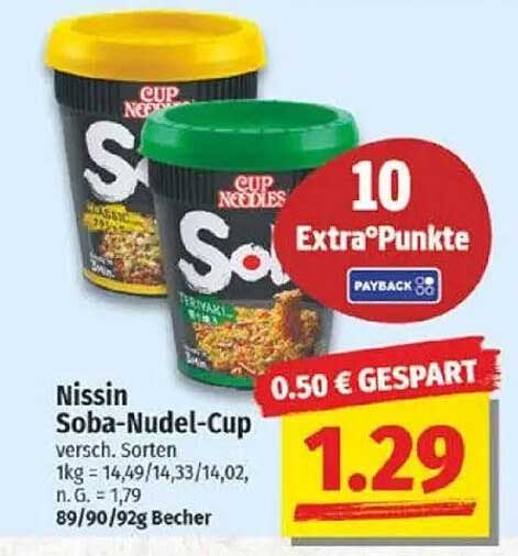 Nissin Soba-Nudel-Cup – verschiedene Sorten