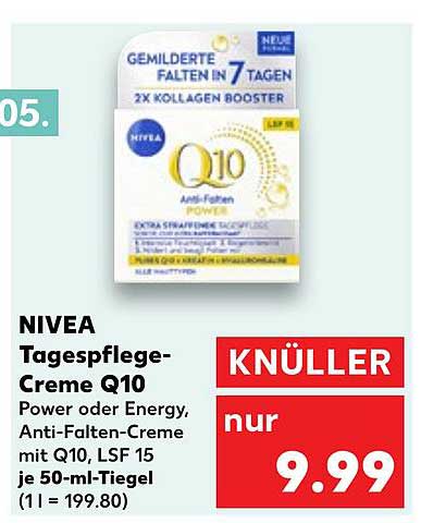 NIVEA Tagespflege-Creme Q10 Power oder Energy, Anti-Falten-Creme mit Q10, LSF 15 je 50-ml-Tiegel