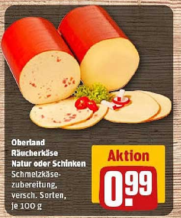 Oberland Räucherkäse Natur oder Schinken Schmelzkäsezubereitung, versch. Sorten, je 100 g