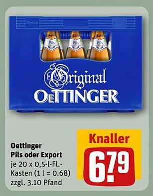 Oettinger Pils oder Export Kasten (20 x 0,5 L)