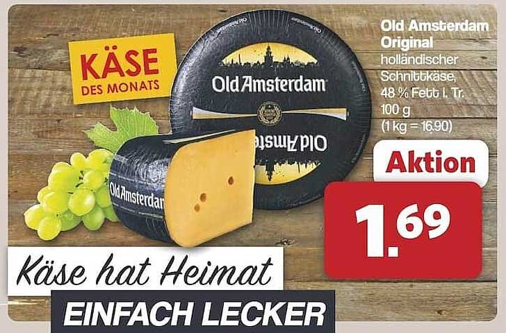 Old Amsterdam Original holländischer Schnittkäse, 48 % Fett i. Tr. - Käse des Monats!