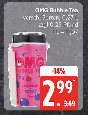 OMG Bubble Tea - verschiedene Sorten, 0,27 L