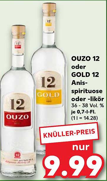 OUZO 12 oder GOLD 12 Anisspirituose oder -likör 0,7 l