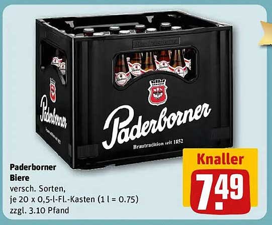 Paderborner Biere, verschiedenste Sorten, je 20 x 0,5-l-Fl.-Kasten (1 l = 0,75 l)