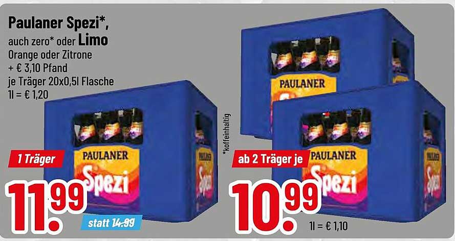 Paulaner Spezi, auch zero oder Limo - Orange oder Zitrone