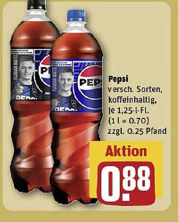 Pepsi - verschiedene Sorten, koffeinhaltig, je 1,25 l Fl.