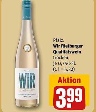 Pfalz: Wir Rietburger Qualitätswein trocken, je 0,75-l-Fl.