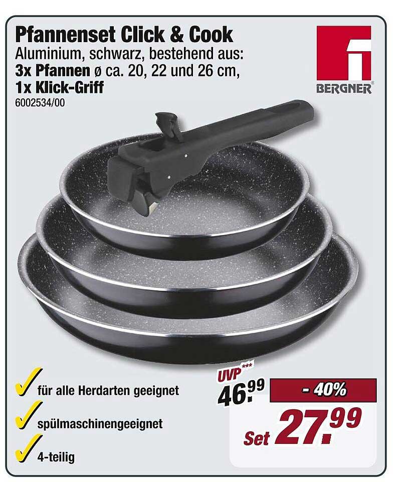 Pfannenset Click & Cook – Aluminium, schwarz, 4-teilig