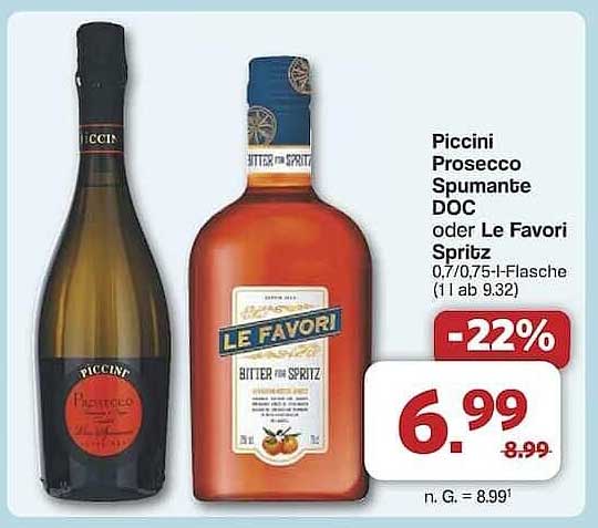 Piccini Prosecco Spumante DOC oder Le Favori Spritz 0,7/0,75-l-Flasche