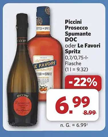 Piccini Prosecco Spumante DOC oder Le Favori Spritz 0,7/0,75-l-Flasche