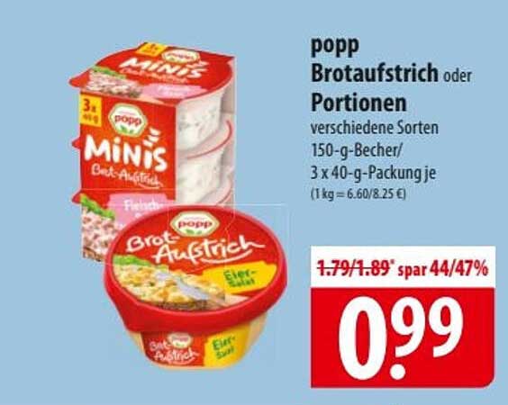 popp Brotaufstrich oder Portionen 150-g-Becher/ 3 x 40-g-Packung