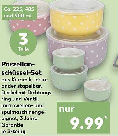 Porzellanschüssel-Set 3-teilig aus Keramik