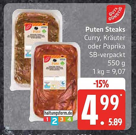Puten Steaks Curry, Kräuter oder Paprika SB-verpackt 550 g