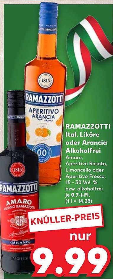 RAMAZZOTTI Ital. Liköre oder Arancia Alkoholfrei