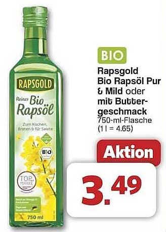 Rapsgold Bio Rapsöl Pur & Mild oder mit Butterschmack 750-ml-Flasche