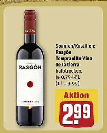 Rasgón Tempranillo Vino de la tierra halbtrocken 0,75 l