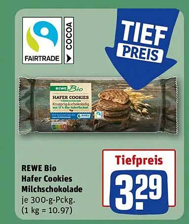 REWE Bio Hafer Cookies Milchschokolade