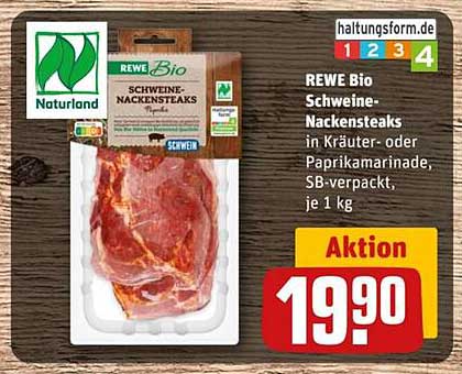 REWE Bio Schweine-Nackensteaks in Kräuter- oder Paprikamarinade, SB-verpackt, je 1 kg