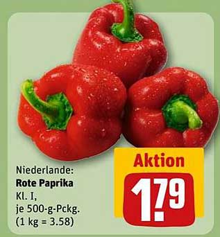 REWE Center Rote Paprika Kl. I, je 500-g-Pckg.