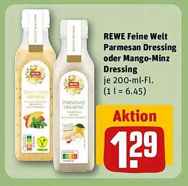 REWE Feine Welt Parmesan Dressing oder Mango-Minzdressing je 200-ml-Fl.