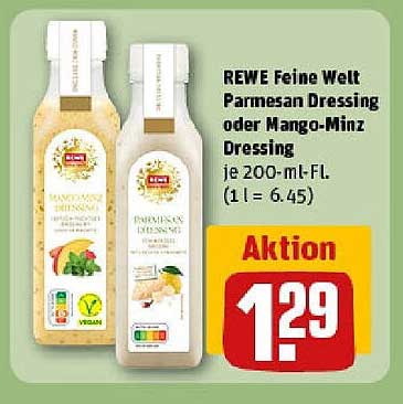 REWE Feine Welt Parmesan Dressing oder Mango-Minze Dressing je 200-ml-Fl.