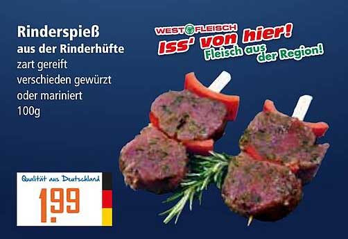 Rinderspieß aus der Rinderhüfte – zart gereift und vielfältig gewürzt