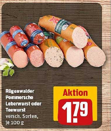 Rügenwalder Pommersche Leberwurst oder Teewurst, verschiedene Sorten, je 100 g