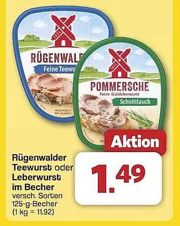 Rügenwalder Teewurst oder Leberwurst im Becher – verschiedene Sorten