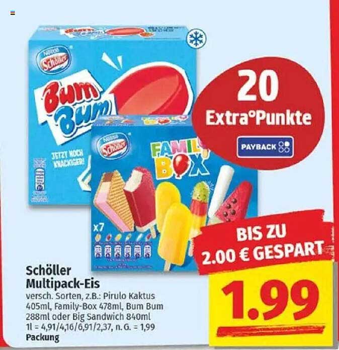 Schöller Multipack-Eis – Verschiedene Sorten, z.B. Pirulo Kaktus, Family-Box, Bum Bum
