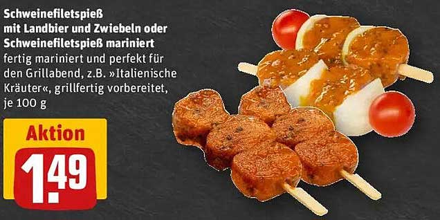 Schweinefiletspieß mit Landbier und Zwiebeln oder Schweinefiletspieß mariniert
