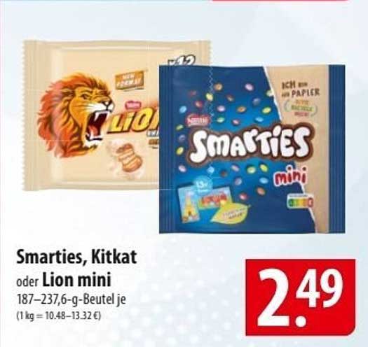 Smarties, Kitkat oder Lion mini 187–237,6-g-Beutel je