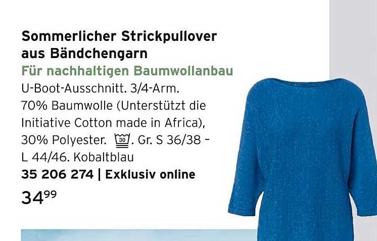 Sommerlicher Strickpullover aus Bändchengarn für nachhaltigen Baumwollanbau