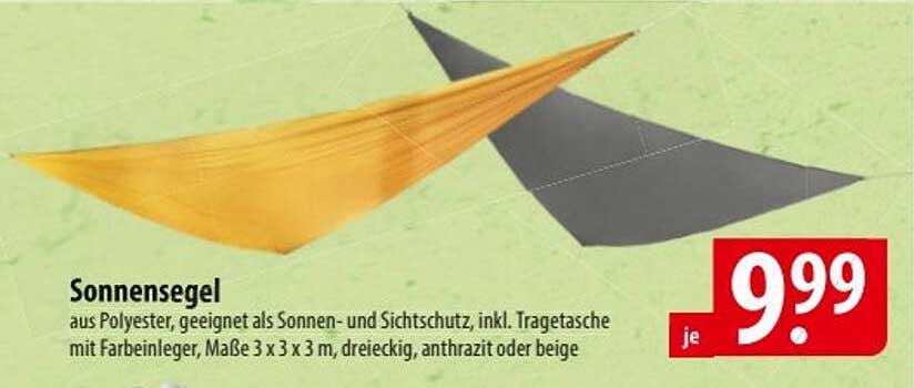 Sonnensegel aus Polyester, geeignet als Sonnen- und Sichtschutz, inkl. Tragetasche