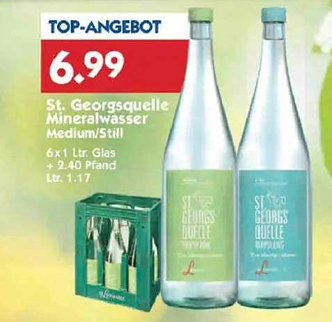 St. Georgsquelle Mineralwasser Medium/Still 6x1 Ltr. Glas