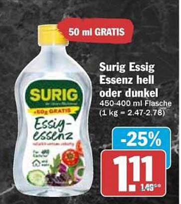 Surig Essig Essenz hell oder dunkel 450-400 ml Flasche