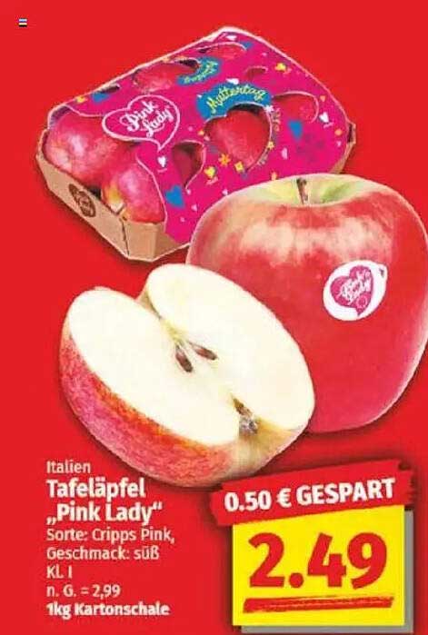 Tafeläpfel 'Pink Lady' - 1kg Kartonschale für nur 2,49 €