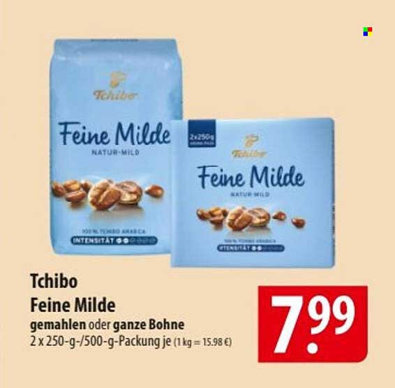 Tchibo Feine Milde gemahlen oder ganze Bohne 2 x 250 g